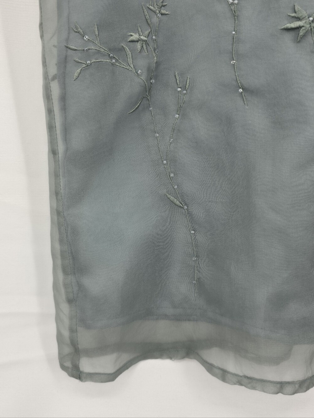 Vintage 100% Silk Relativity Embroidered Slip Dress Sage Sheer Overlay Y2k Small - Picture 10 of 16